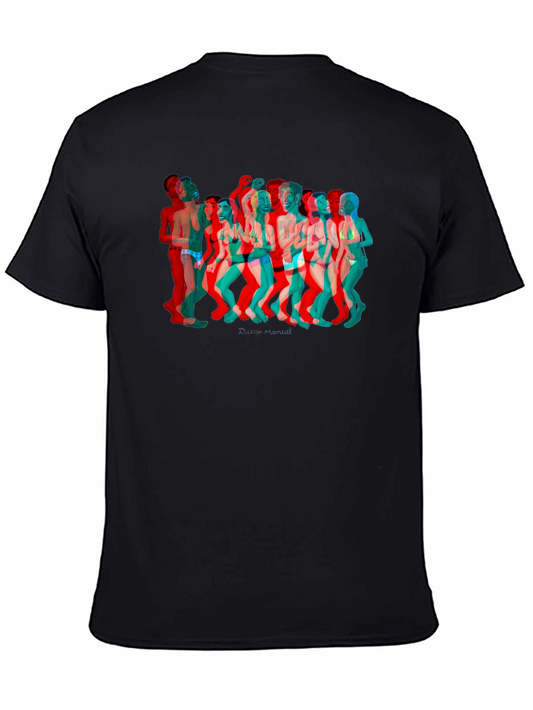 Retro 3D Crowd Graphic Black Tee