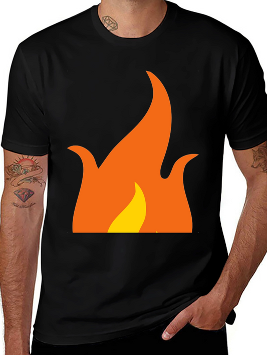 Flame Graphic Tee - Black Cotton Casual Shirt