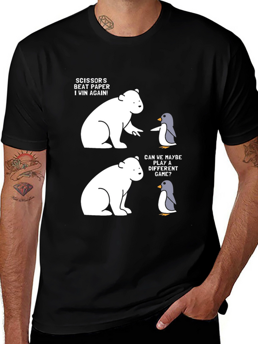 Funny Rock Paper Scissors T-Shirt: Polar Bear vs Penguin