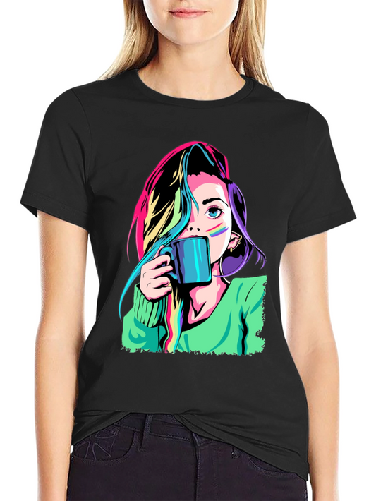 Vibrant Anime Girl Graphic Tee - Black Unisex T-Shirt