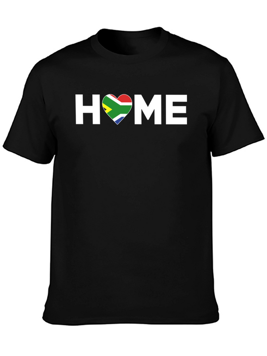 South Africa Heart Flag Graphic Tee - Black Cotton T-Shirt