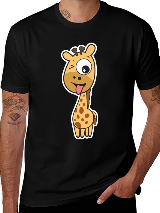 Funny Giraffe Graphic Tee - Black Cotton T-Shirt