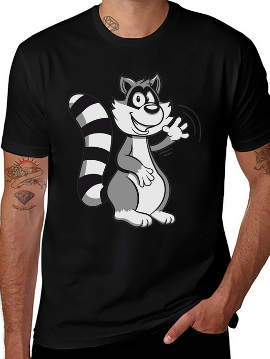 Cartoon Raccoon Graphic T-Shirt - Black