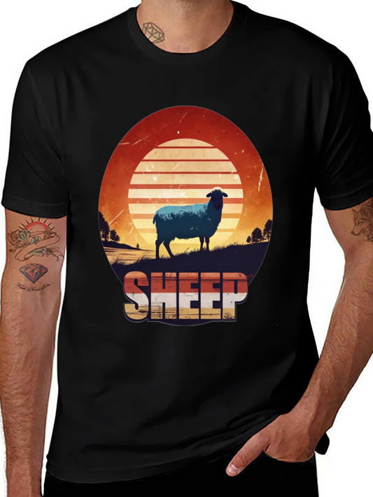 Vintage Sheep T-Shirt - Retro Sunset Design