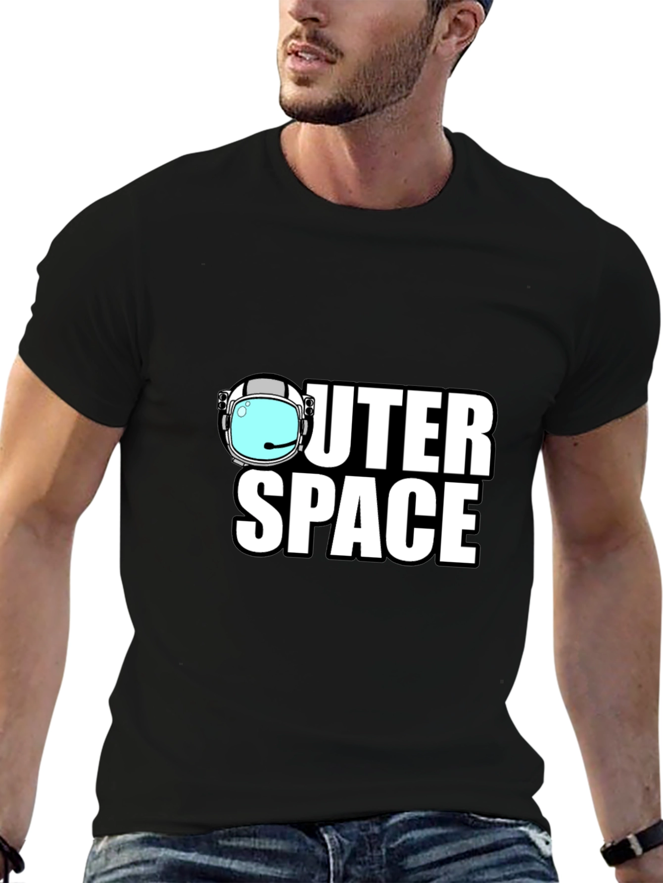 Outer Space Black T-Shirt - Astronaut Helmet Graphic Tee