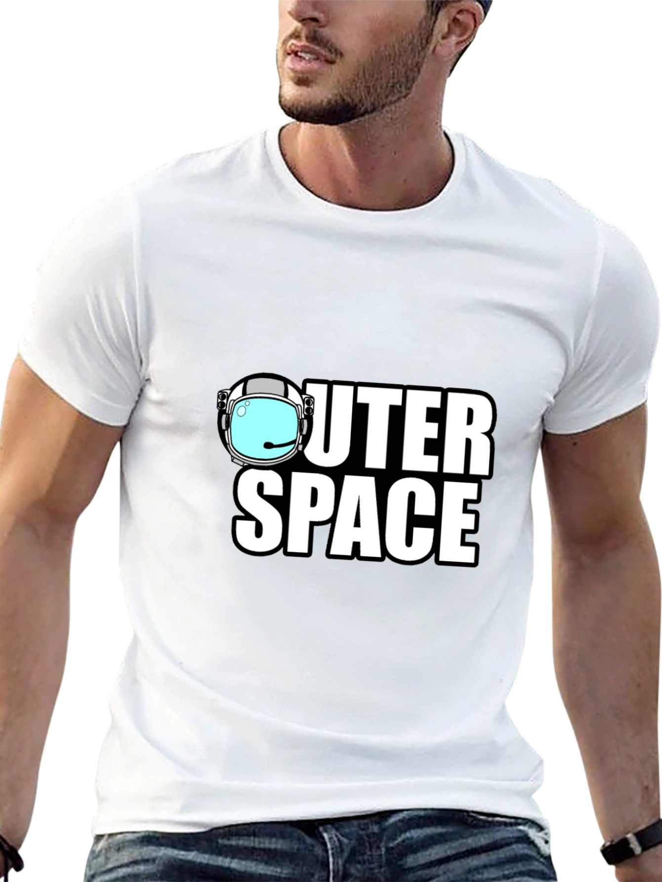 Outer Space Black T-Shirt - Astronaut Helmet Graphic Tee