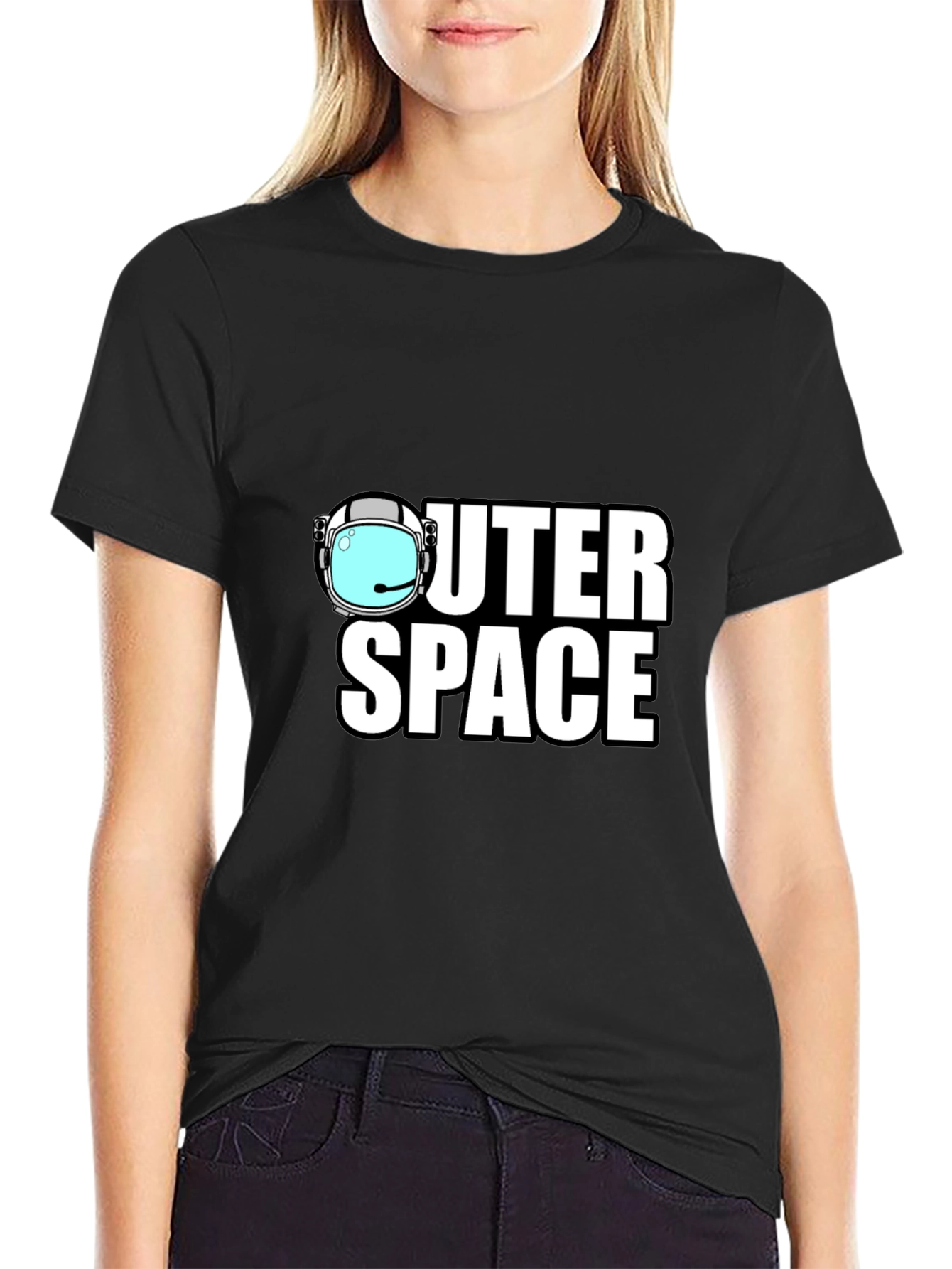 Outer Space Black T-Shirt - Astronaut Helmet Graphic Tee