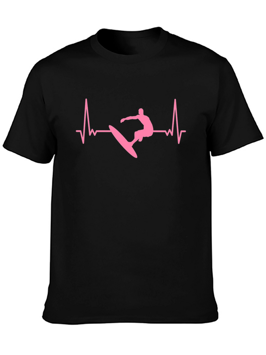 Surfing Heartbeat Black T-Shirt
