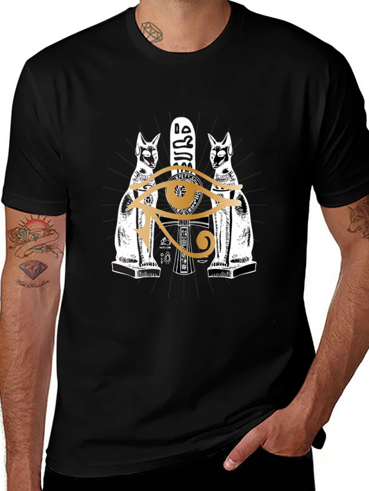 Egyptian Cats & Eye of Horus Graphic Tee - Black