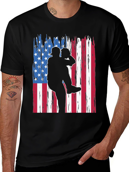 Baseball Player American Flag Graphic T-Shirt