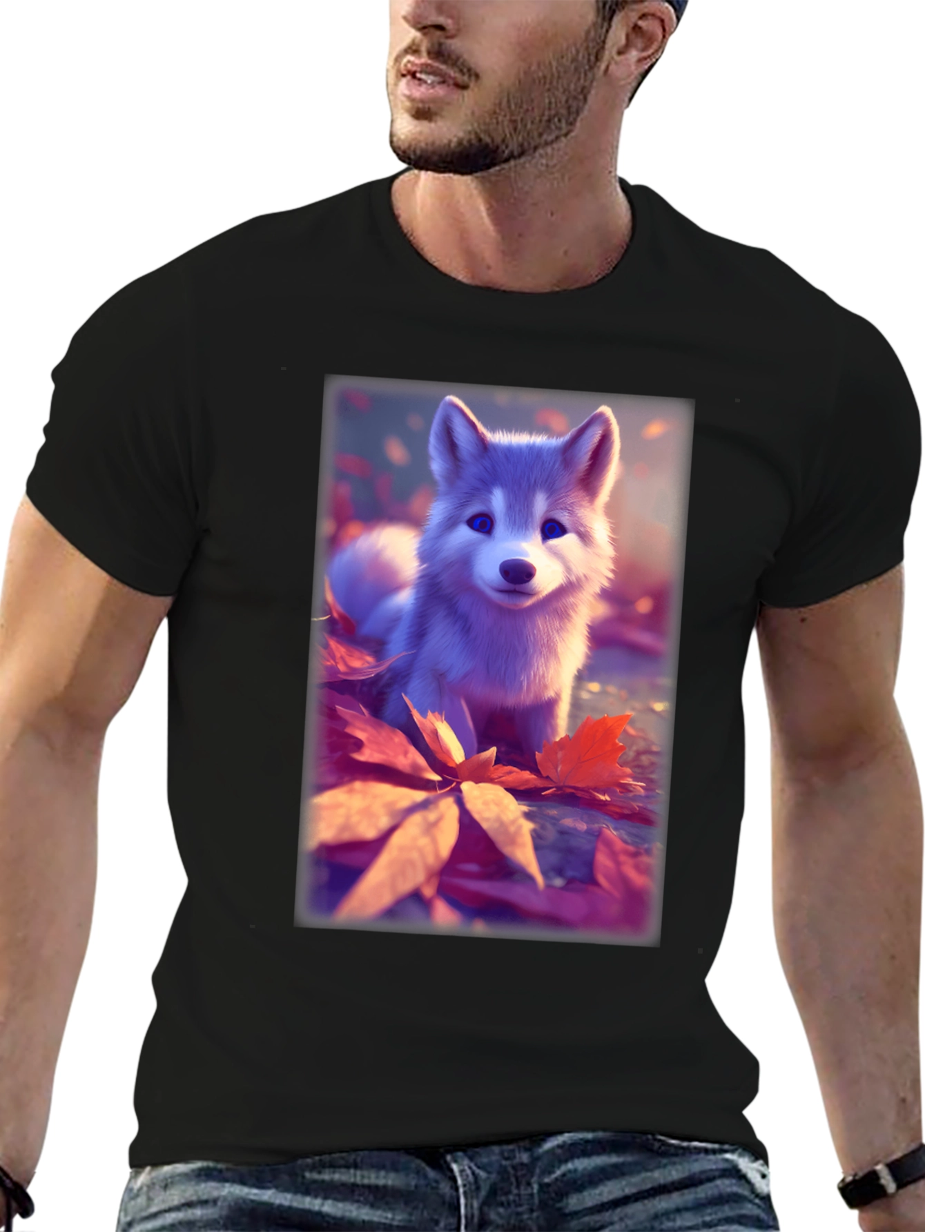 Cute Husky Puppy Black T-Shirt