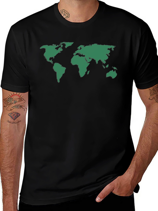 World Map Graphic Tee - Black Cotton T-Shirt