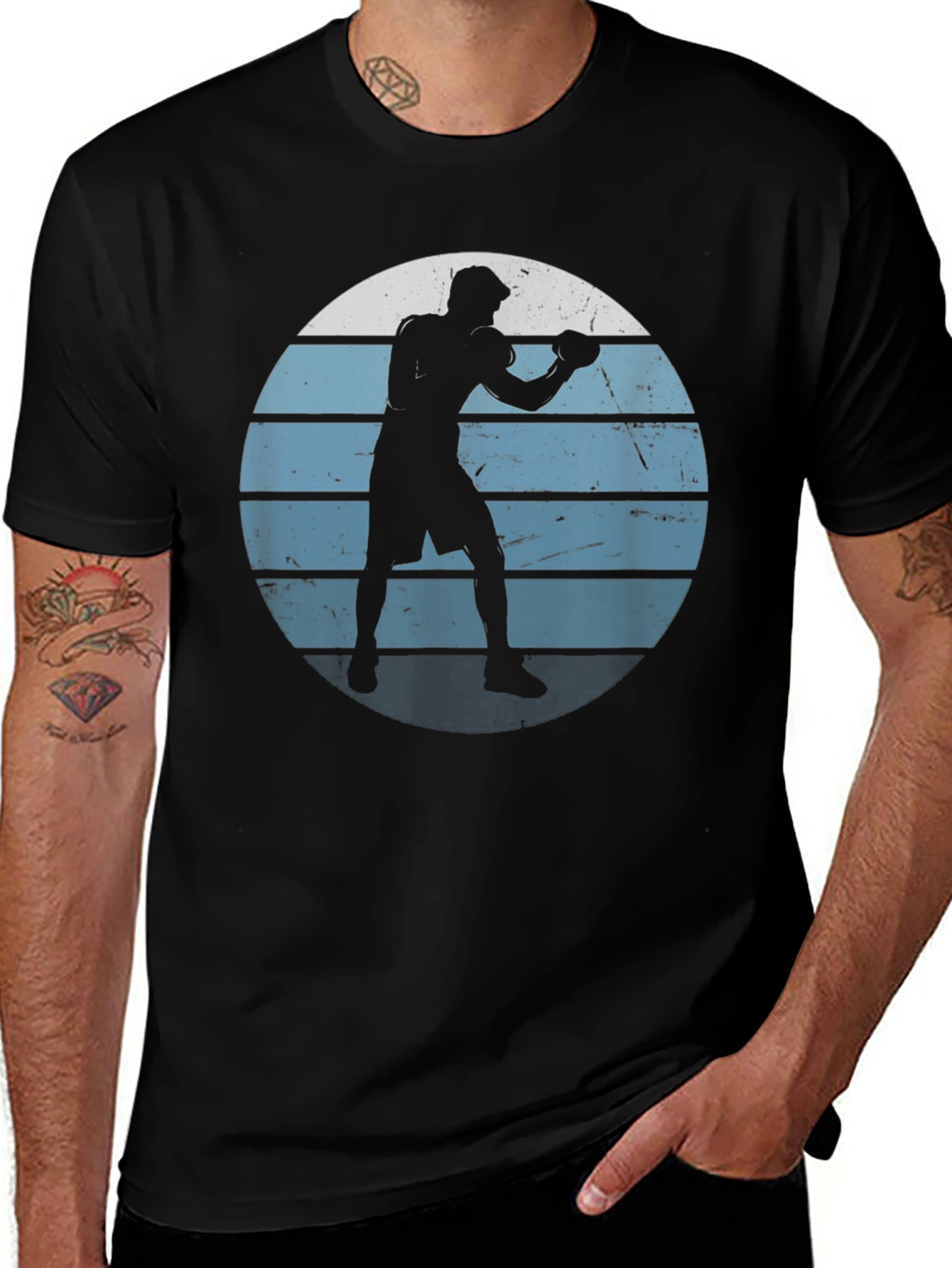 Retro Boxer Silhouette Graphic Tee - Mens Black T-Shirt