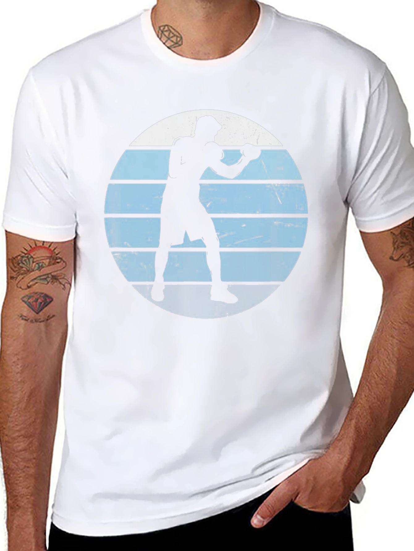 Retro Boxer Silhouette Graphic Tee - Mens Black T-Shirt