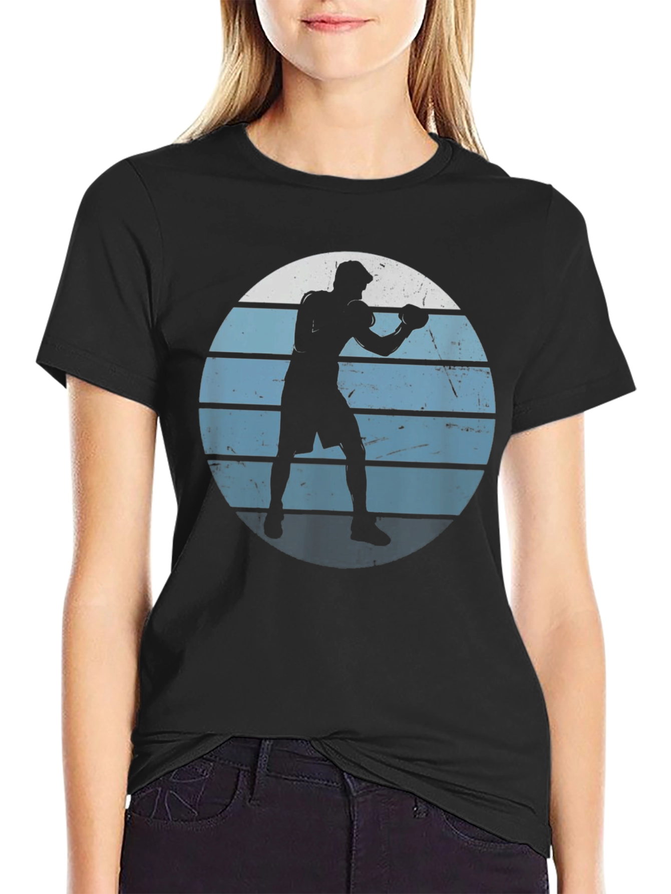 Retro Boxer Silhouette Graphic Tee - Mens Black T-Shirt