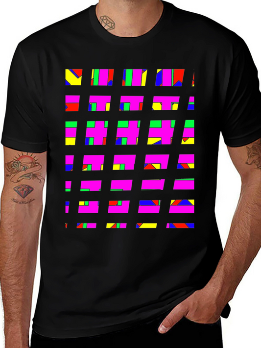 Abstract Color Block Graphic Tee - Stylish Mens Black T-Shirt