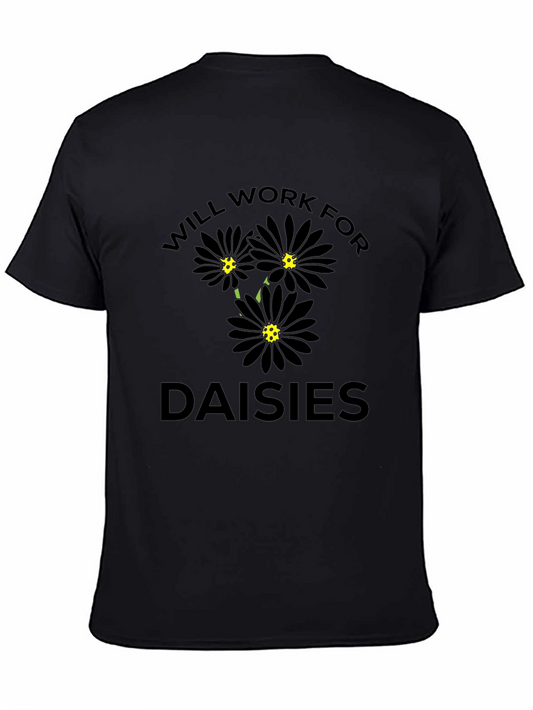 Will Work for Daisies T-Shirt - Black Floral Tee