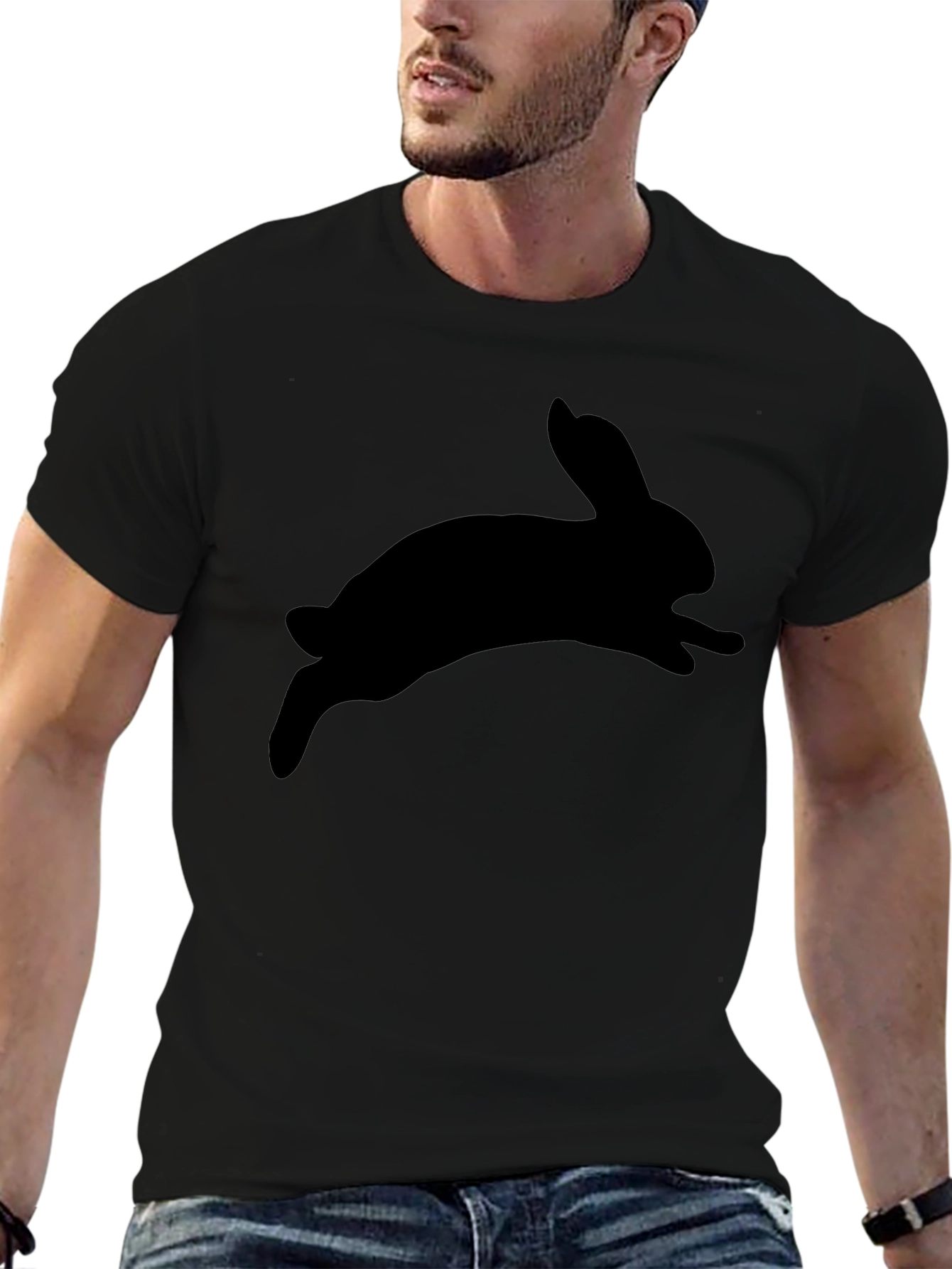 Mens Black Rabbit Silhouette Graphic T-Shirt