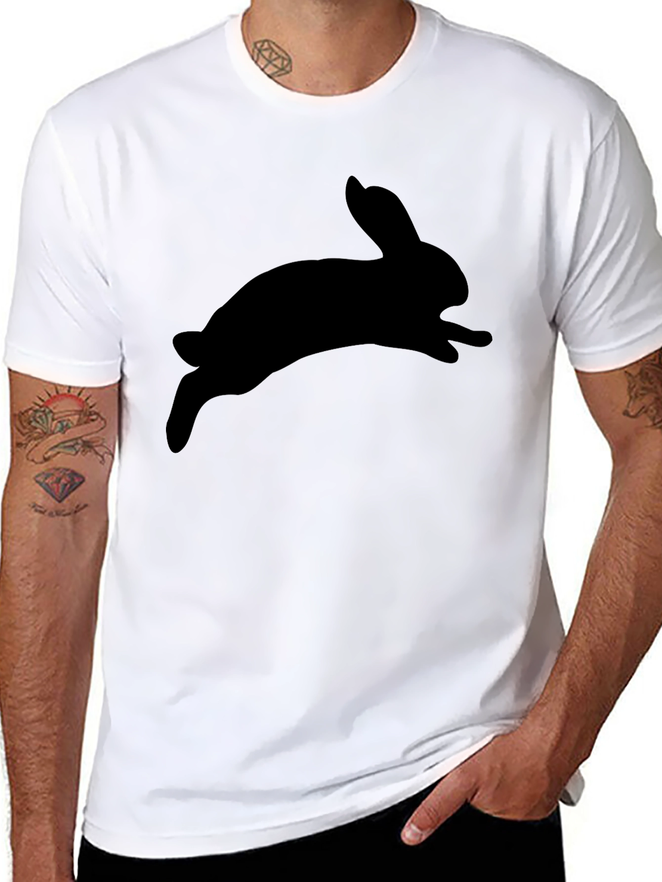 Mens Black Rabbit Silhouette Graphic T-Shirt