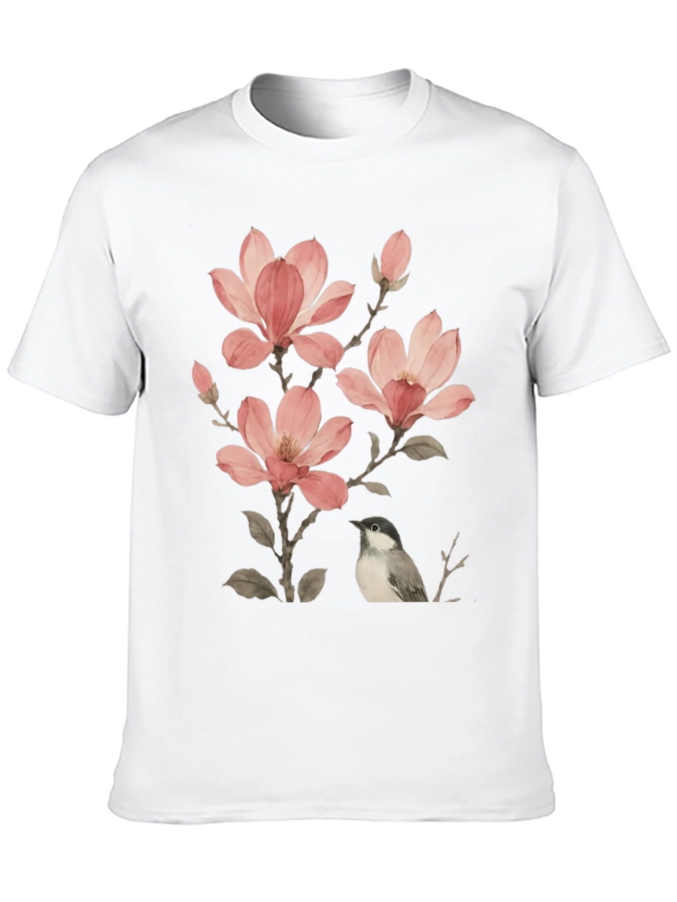Floral Bird Print T-Shirt - Soft Cotton Blend