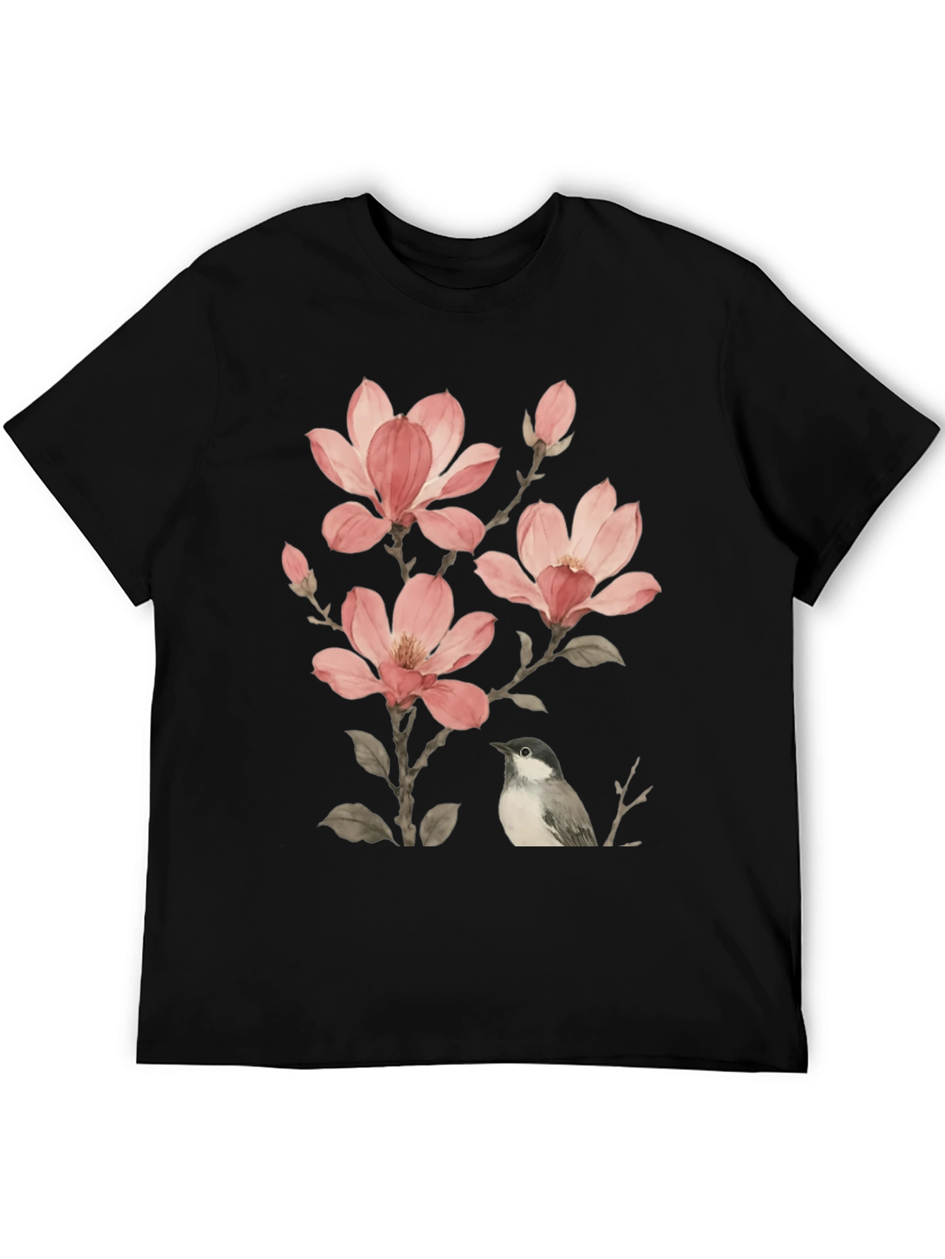 Floral Bird Print T-Shirt - Soft Cotton Blend