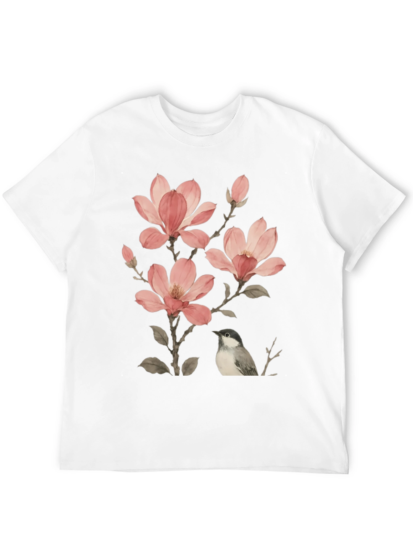 Floral Bird Print T-Shirt - Soft Cotton Blend