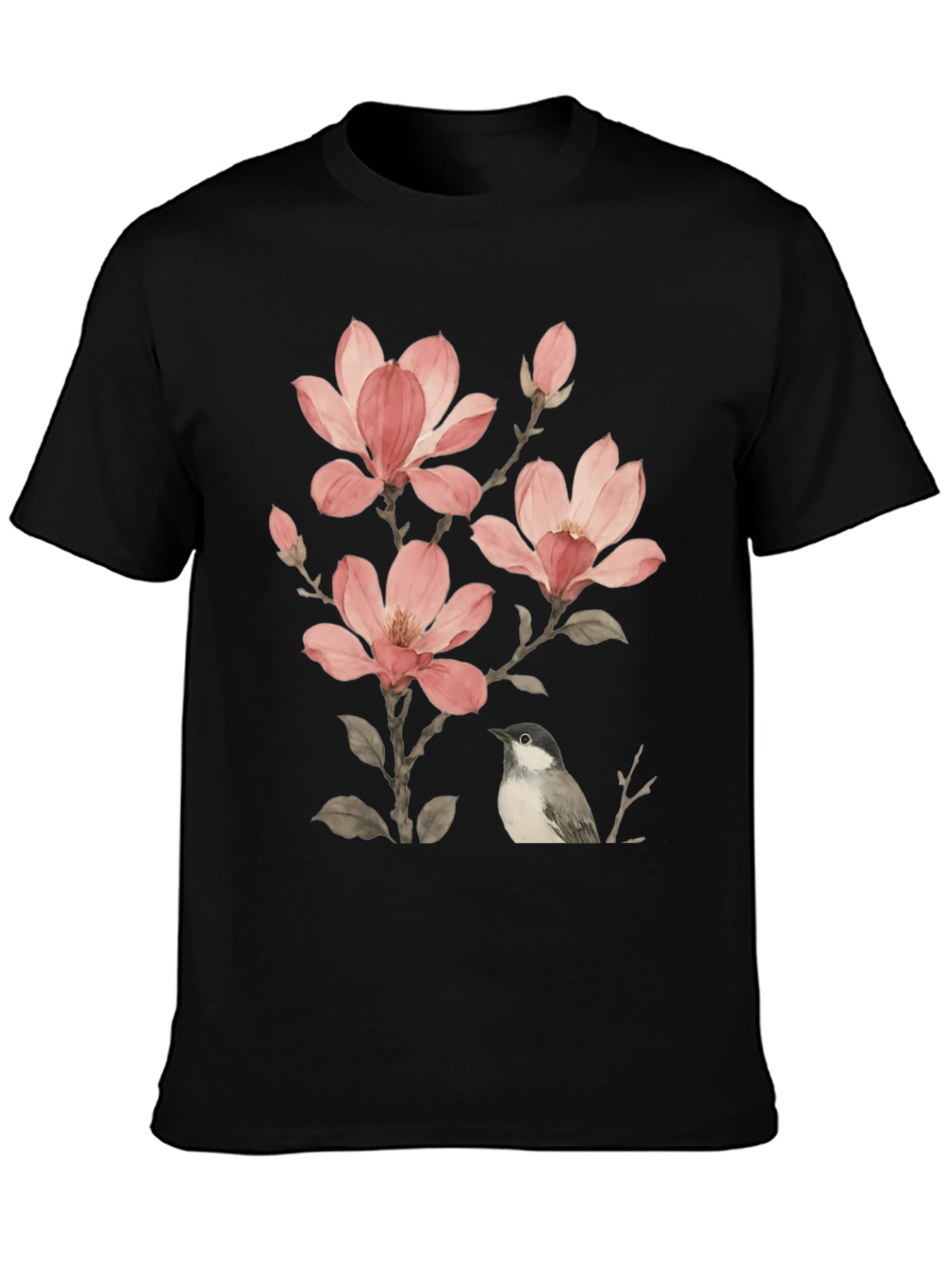 Floral Bird Print T-Shirt - Soft Cotton Blend