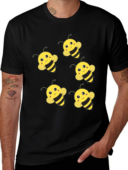 Cute Bee Pattern Black T-Shirt