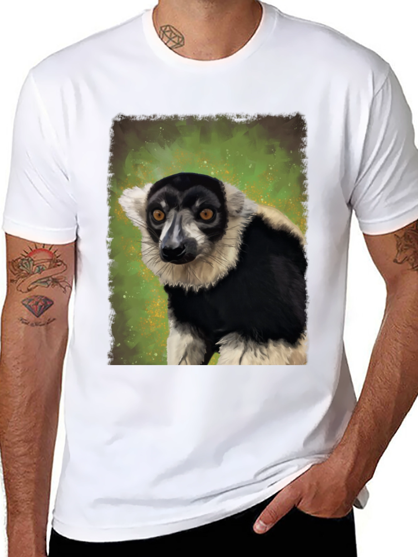 Black T-Shirt with Lemur Graphic