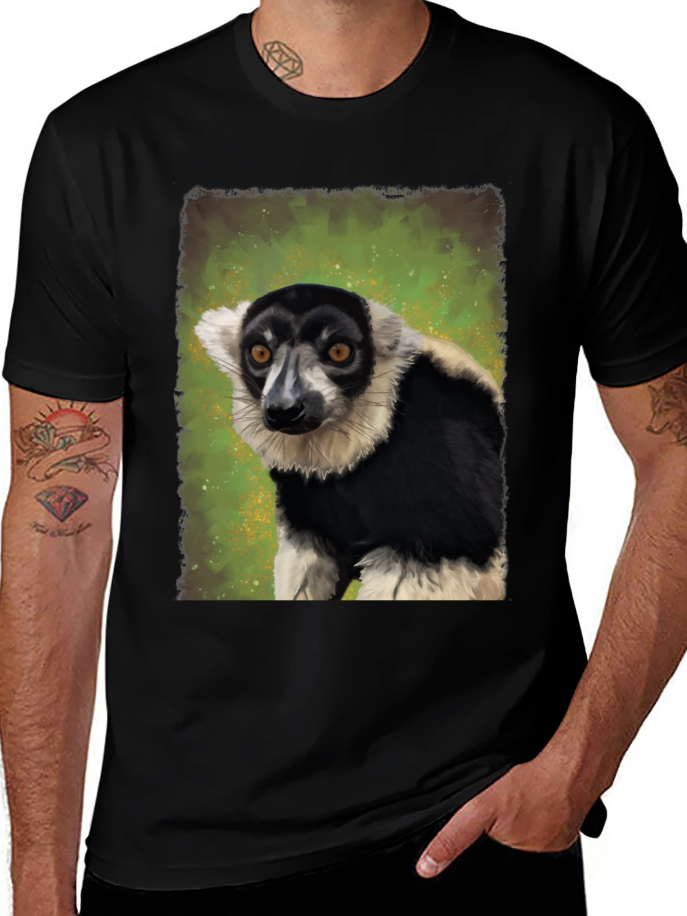 Black T-Shirt with Lemur Graphic