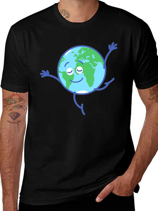 Earth Cartoon Graphic Black T-Shirt
