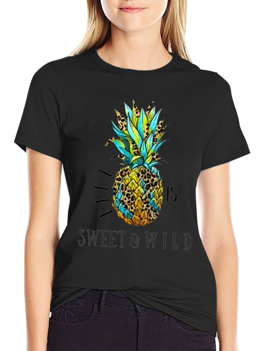 Life is Sweet & Wild Pineapple Print T-Shirt