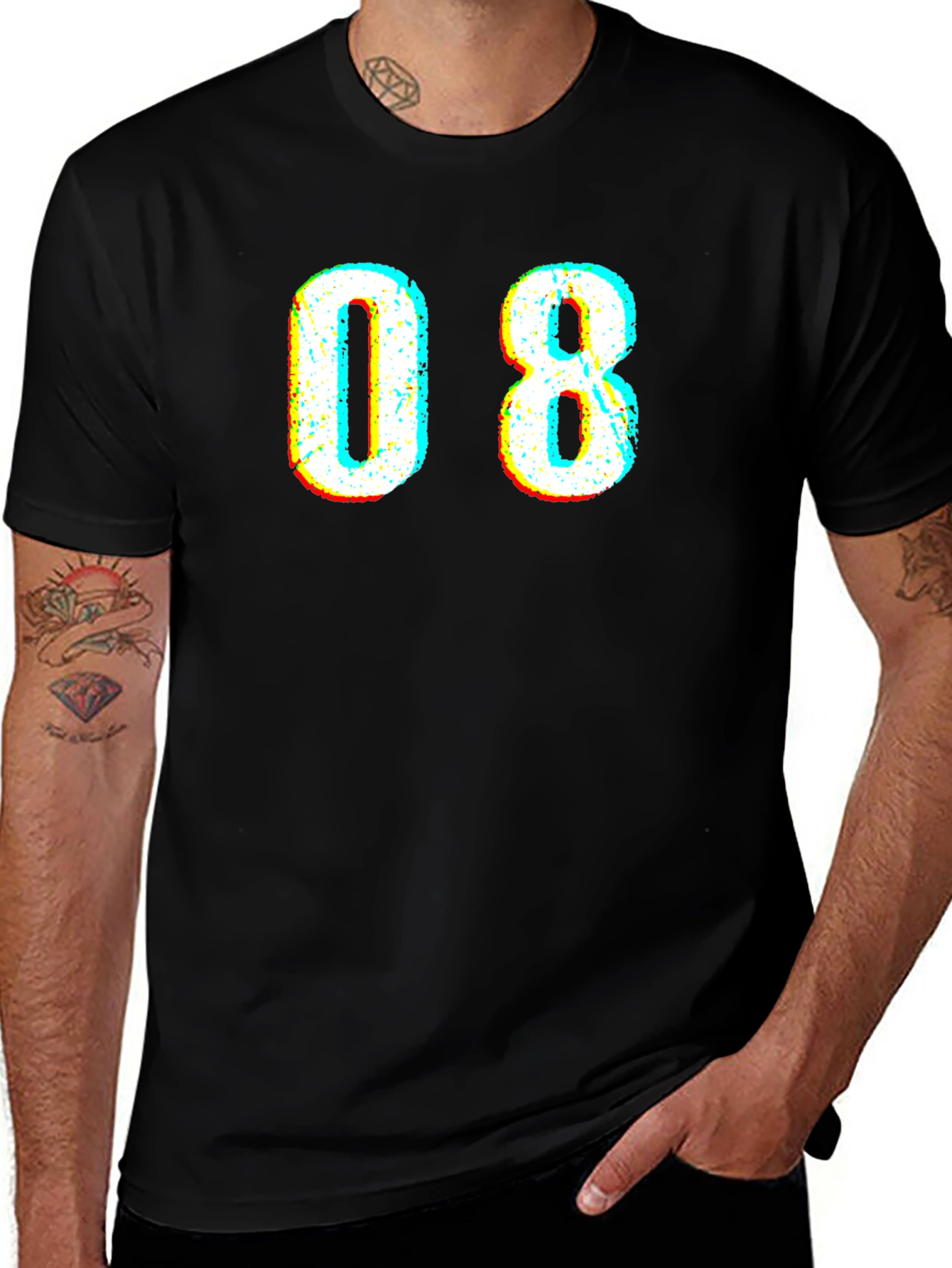 Retro 08 Graphic Print Crew Neck T-Shirt