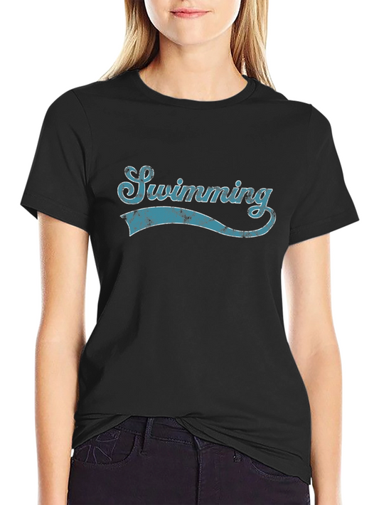 Swimming Tee - Retro Style Black Cotton T-Shirt