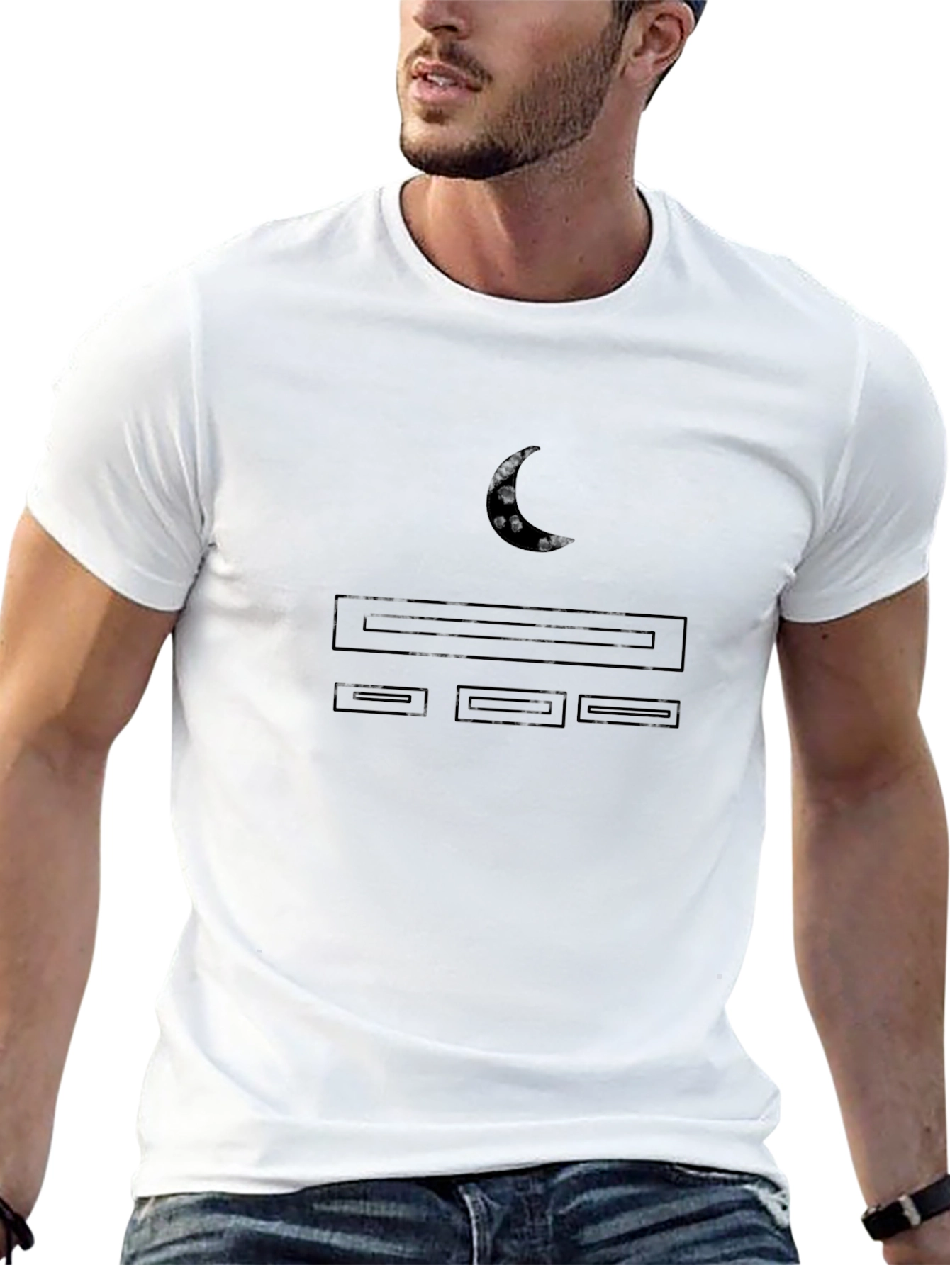 Mens Black T-Shirt with Moon and Console Design