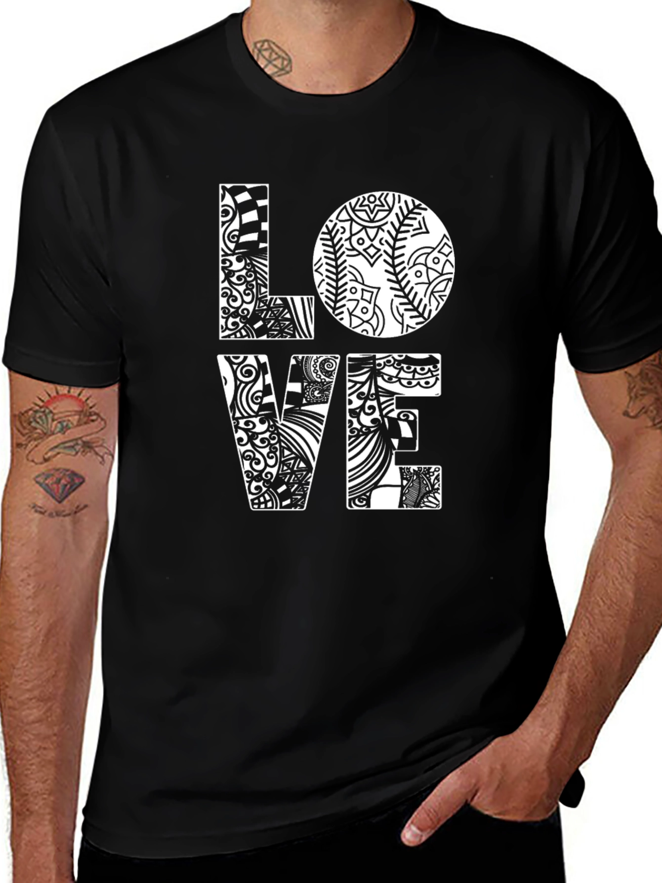 LOVE Graphic Print Black Cotton T-Shirt