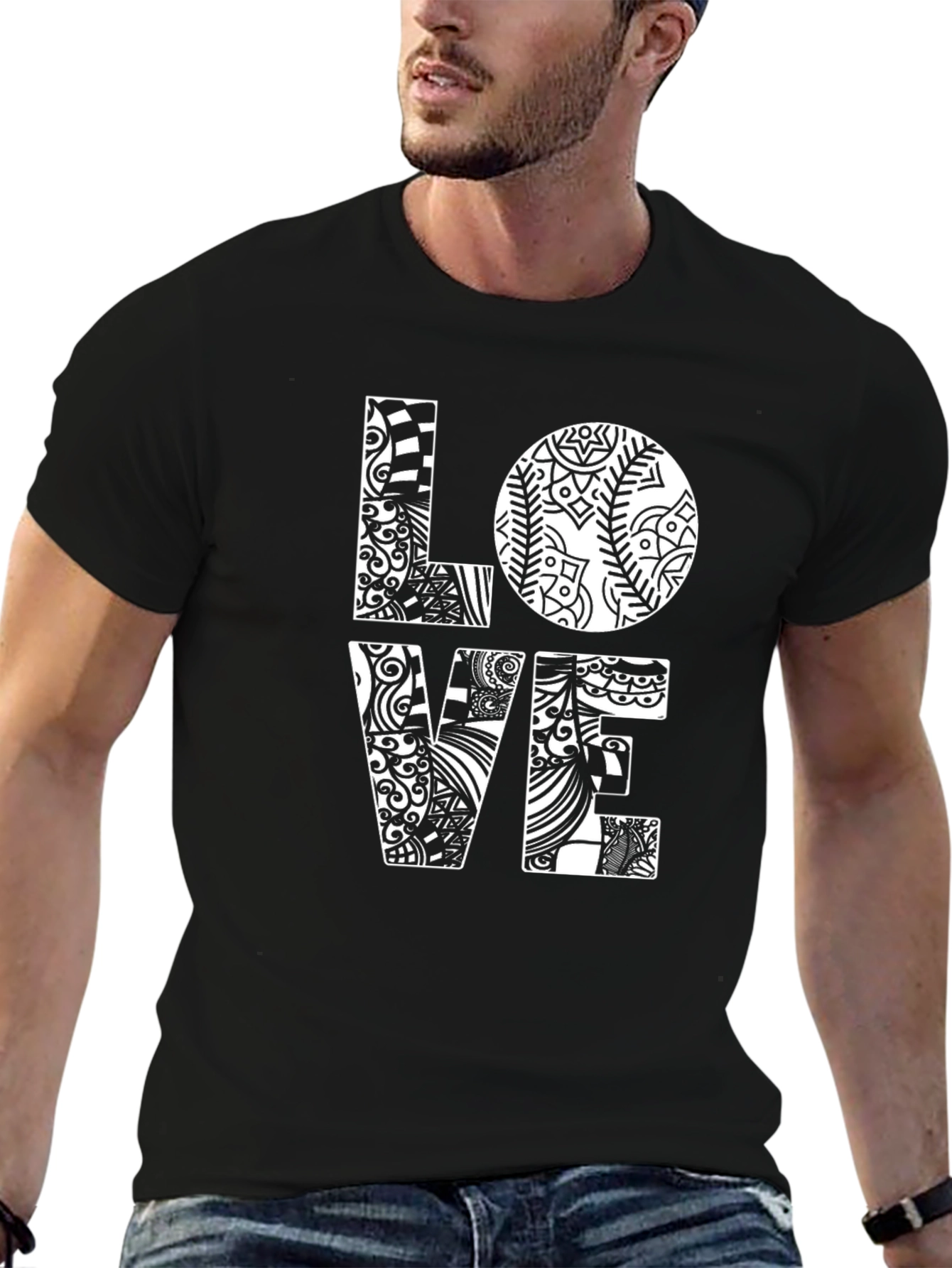 LOVE Graphic Print Black Cotton T-Shirt
