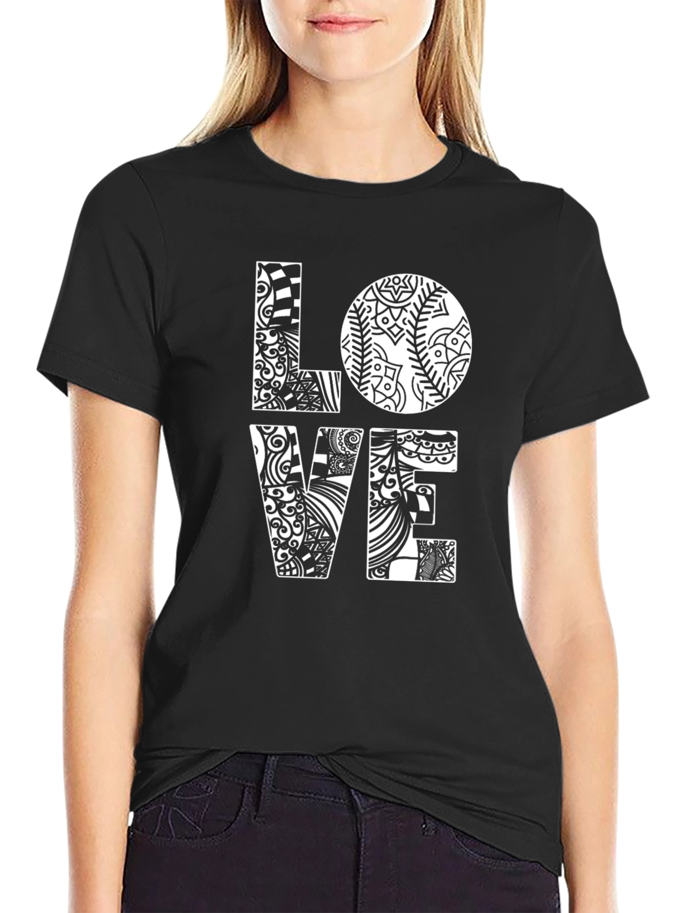 LOVE Graphic Print Black Cotton T-Shirt