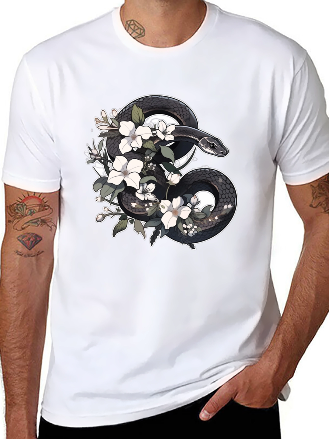 Floral Snake T-Shirt - Unique Graphic Tee