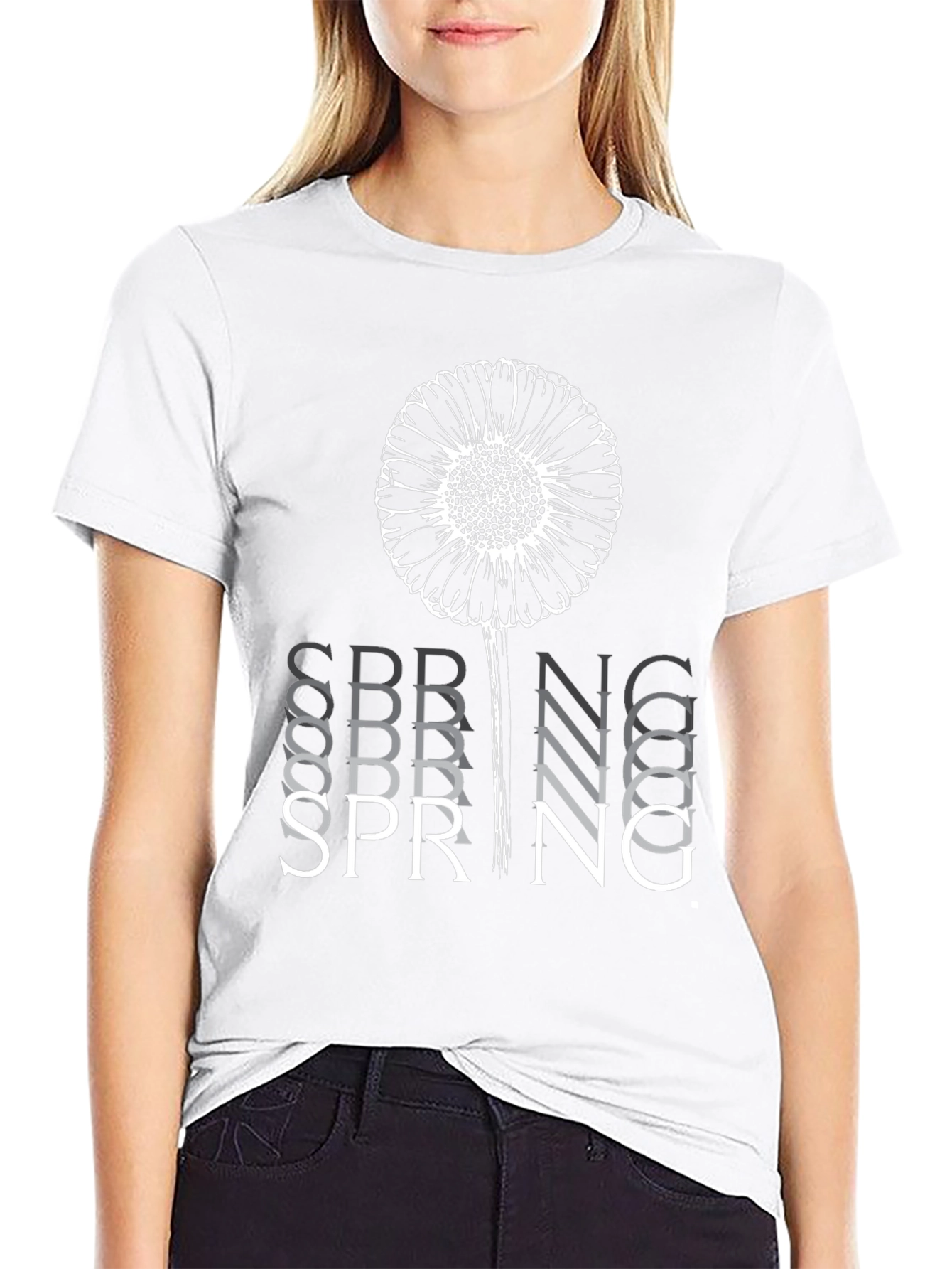 Spring Flower Graphic Tee - Stylish Black Cotton T-Shirt