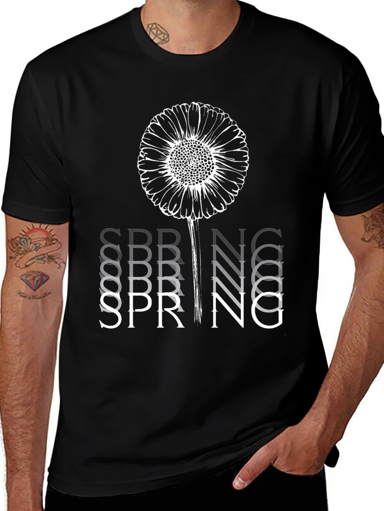 Spring Flower Graphic Tee - Stylish Black Cotton T-Shirt