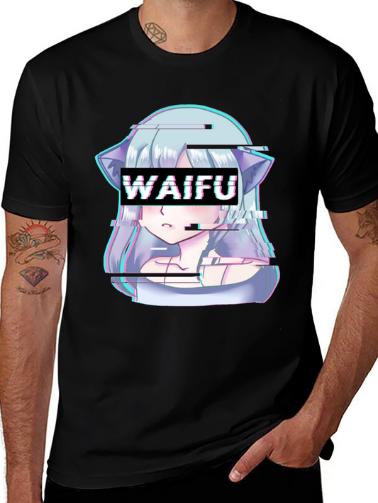 Waifu Glitch Anime Graphic Tee - Black T-Shirt