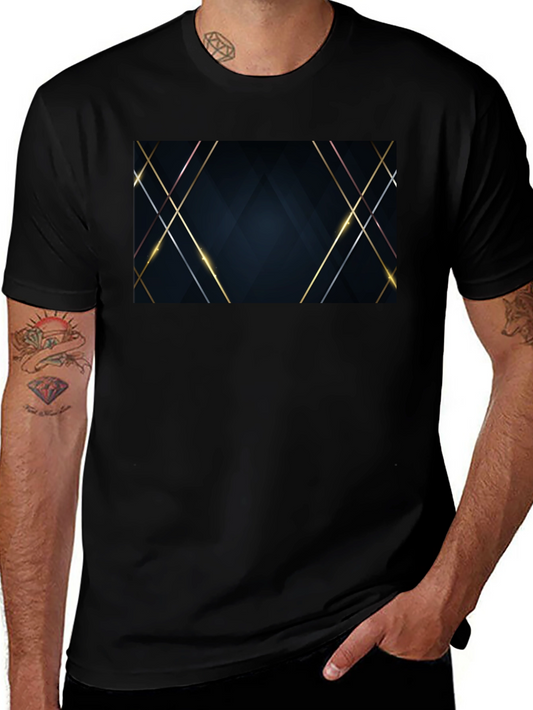 Stylish Black Tee with Geometric Gold Design
