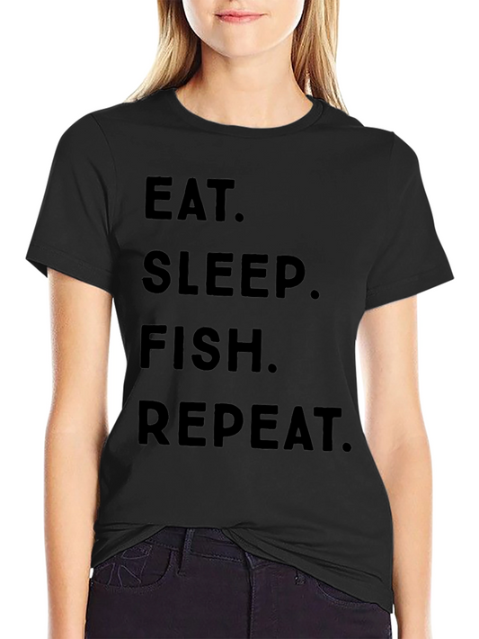 Eat Sleep Fish Repeat Black Graphic Tee
