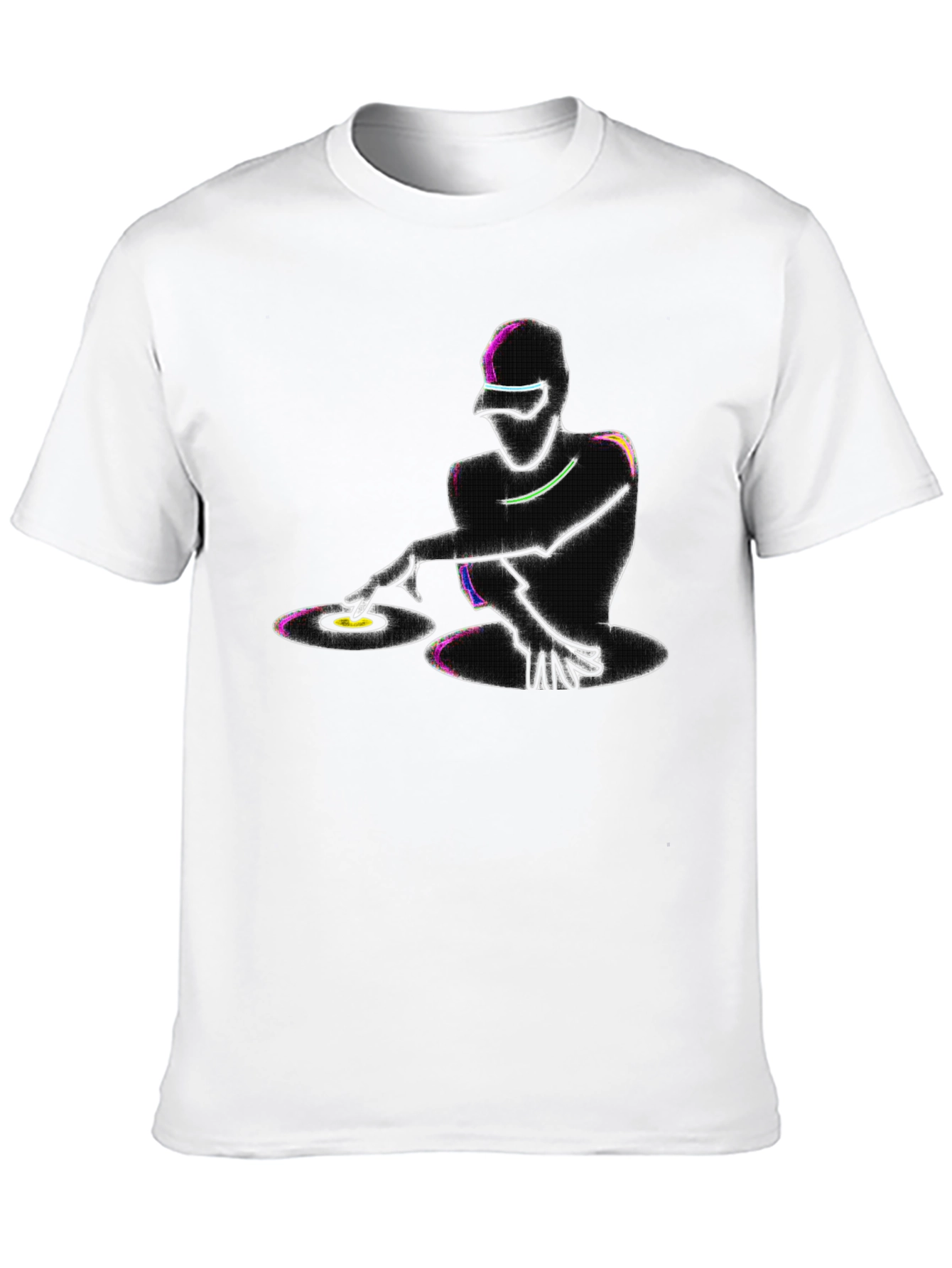 Neon DJ Graphic T-Shirt - Black Cotton Blend