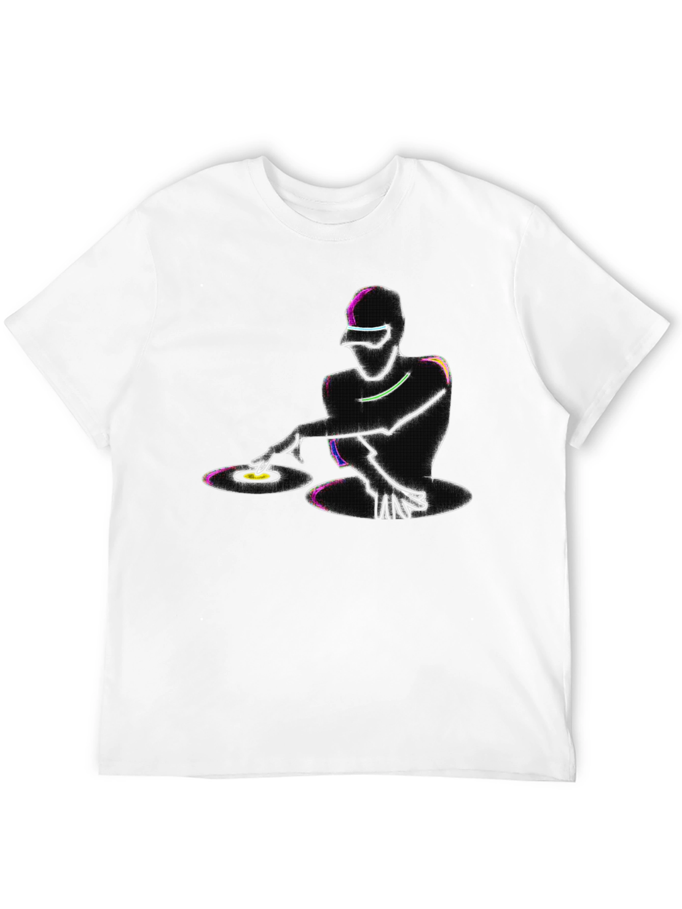 Neon DJ Graphic T-Shirt - Black Cotton Blend