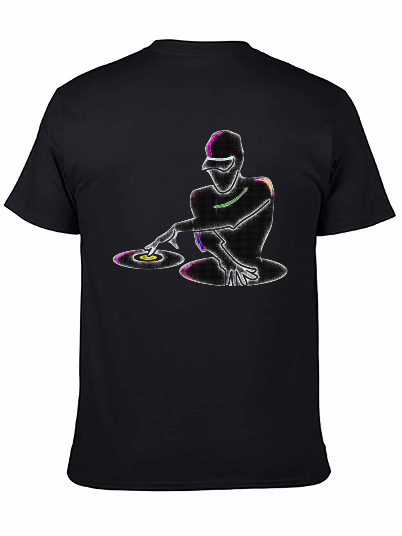 Neon DJ Graphic T-Shirt - Black Cotton Blend