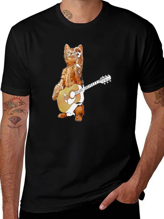 Cat Playing Guitar Graphic T-Shirt