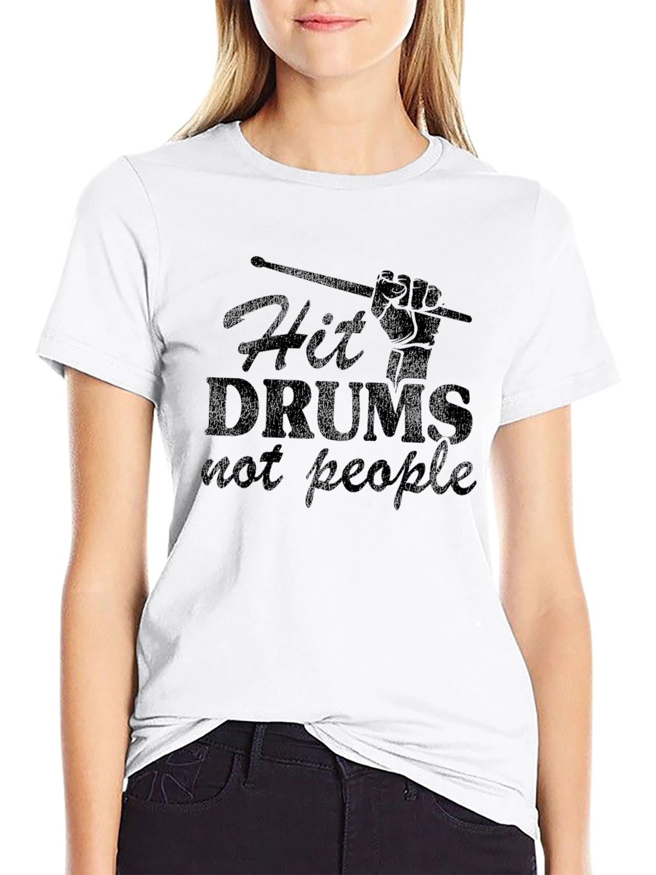 Hit Drums Not People Black T-Shirt