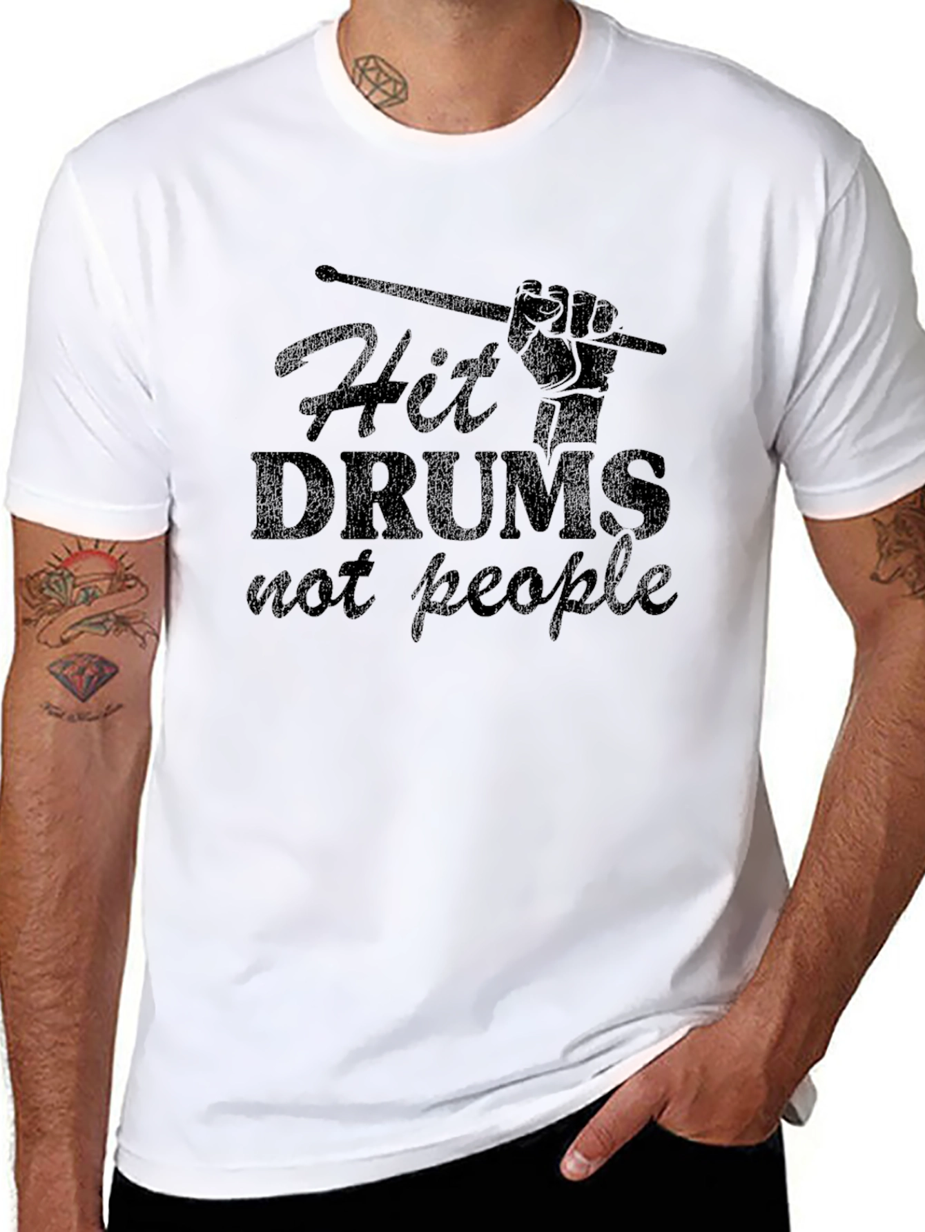 Hit Drums Not People Black T-Shirt